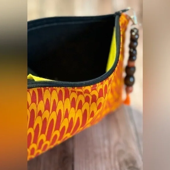Hand Crafted Toiletries or Makeup Case in vibrant Prints with Beaded Pulls - Picture 2 of 6